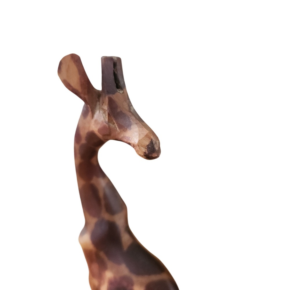 Hand Carved Wooden Giraffe Figurine Hand Painted Safari Animal Statue 8 inch VTG